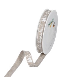 Halbach Seidenbänder Gift Ribbon Christmas Lettering "Christmas" | Width 15 mm Length 20 m | Ideal for Stylish Wrapping of Gifts for Christmas, Colour: Linen/White