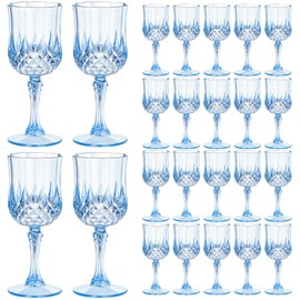 ZOMUIA 24 Pcs Blue Plastic Wine Glasses, Vintage Plastic Goblets Cordial Glasses, Unbreakable Stemmed Wine Cups Plastic Vintage Wine Glasses for Wedding Party Christmas Holidays Anniversary