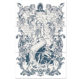 BEUNITONE 3 Sheets Mermaid Rub on Transfers Waterproof Seamaid Furniture Transfers Decal Sea Wave Rub on Decor Transfers 6 x 12 Butterfly Ocean Theme Transfer Stickers for Wood Door Craft Home Decor