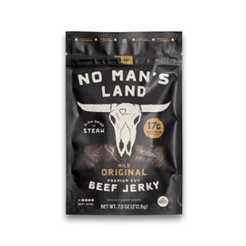 No Mans Land Slow-Dried Beef Jerky | Smoked & Seasoned Jerky Strips | High Protein, Low Carb, Low Calorie Beef Snack | Gluten Free - ORIGINAL MILD (7.5oz)