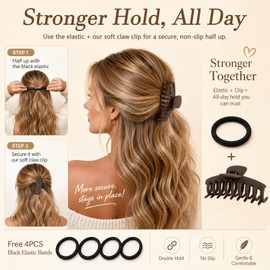 TOCESS Silicone Flexible Claw Clip: 3 Pack Bendable Matte Large Cloud Hair Claw Clips for Long Thick Hair Women, 4.3 Inch Neutral Soft Big Jaw Clips for Driving, Shower, Workout