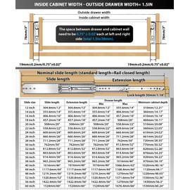 VAGUDE with Lock Heavy Duty Drawer Slides 12 14 16 18 20 22 24 26 28 30 32 34 36 40 44 48 52 56 60 Inch 460 Lbs Side Mount Full Extension Ball Bearing Rails Rail Tool Box Runner-W:76mm, 22 Inch