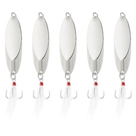 PATIKIL Fishing Spoons 3/8 oz 10g, 5Pcs Fishing Lures Casting Spoon Treble Hooks Jigs Hard Metal Spinner Baits for Freshwater Saltwater Salmon Bass, Silver Tone