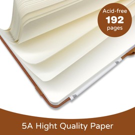 LEAGIM Blank Journal Notebook, A5, 192 Pages 100 GSM Thick Sketch Book for Women Men, Hardcover Leather Unlined Journaling for Work, Notebooks for Writing, 5.8 inches x 8.5 inches (Brown)