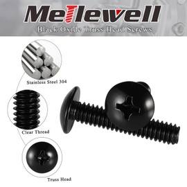 #6-32 x 3/4" Truss Head Machine Screws, Full Thread, 18-8 Stainless Steel, Black Finish, Quantity 100