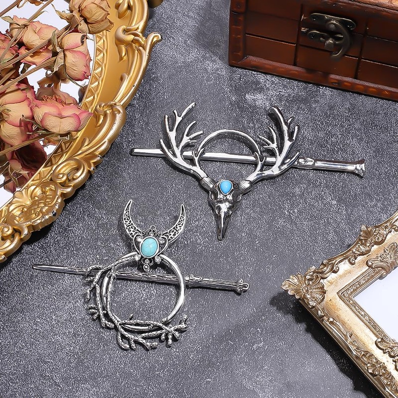 2 Styles Antler Hair Clips Gothic Hair Stick Slide Hairpins