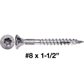 Jake Sales #8 x 1-1/2" Silver Star Stainless Steel Wood Screw Torx/Star Drive Head - Grade 305 Stainless Steel Torx/Star Drive Wood Screws - (1 Pound - 197 Approx. Screw Count)