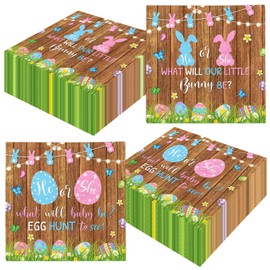 Easter Gender Reveal Decorations, 40 PCS Easter Bunny Baby Shower Napkins What Will Our Little Bunny Be Bunny Paper Napkins Disposable Easter Napkins for Bunny Baby Shower Easter Party Decorations