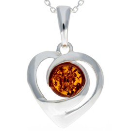 Genuine Cognac Baltic Amber & Sterling Silver Heart Pendant without Chain - GL357
