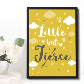 RED OCEAN Yellow Nursery Print For Baby Nursery/Baby Room/Bedroom Wall Art Gift For Baby (A4 Print with Black Frame - Little But Fierce Yellow)