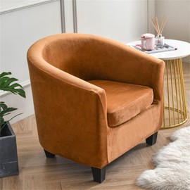 CRFATOP 2 Piece Velvet Club Chair Slipcover Stretch Barrel Chair Covers Thick Tub Chair Slipcovers Soft Armchair Sofa Cover Removable Furniture Protector Arm Chair Cover for Living Room,B14