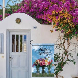 Starlit Patio Welcome Spring Garden Flag 12x18 Double Sided Small Floral Flower Garden Flag Yard House Flower Bouquets in Mason Jars Outside Outdoor House Hello Spring Summer Decoration