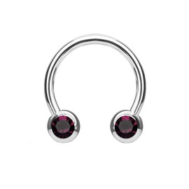 beyoutifulthings Horseshoe Ring 2 Cubic Zirconia Universal Piercing Nipple Nose Septum Ear Helix Cartilage Stainless Steel Silver 1.2/1.6 mm 10/12 mm, Stainless Steel