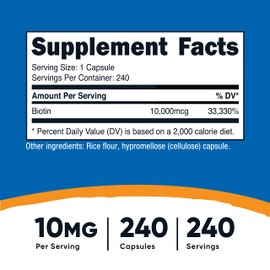 Nutricost Biotin (Vitamin B7) 10,000mcg (10mg), 240 Caps (2 Bottles) - Non-GMO, Gluten Free