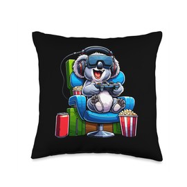 Gamer Koala Popcorn Gaming Chair Headphones Games Player Throw Pillow