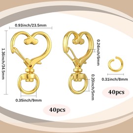 SOFPLATE 1 Box 40Pcs Heart Swivel Keychain Clasp Gold Swivel Snap Hooks Spring Lobster Claw Alloy Metal Hanging Key Chain Findings Accessories for DIY Jewellery Making Keychains Lanyards Bags Crafts