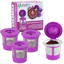 PARTY BARGAINS Reusable Coffee Filter Cups 4-Pack for 2.0 Brewers – Universal Fit Refillable Single-Serve Filters with Stainless Steel Mesh and BPA-Free Plastic – Eco-Friendly Coffee Pods, Purple