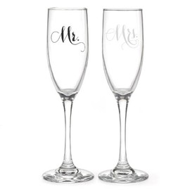 Hortense B. Hewitt Wedding and Anniversary Elegant Mr. and Mrs. Champagne Toasting Flutes, Set of 2
