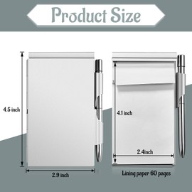 2 Pieces Metal Pocket Notebook with Pen and Refillable Paper, Aluminum Flip Mini Notepad Holder, Small Journal with Pen Holder for Office Supplies Christmas gifts(Black, Silver)