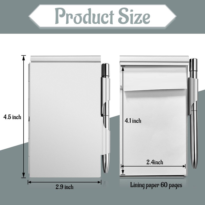 2 Pieces Metal Pocket Notebook with Pen and Refillable Paper,