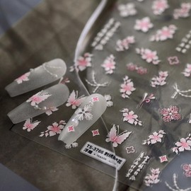 5D Embossed Flower Nail Stickers for Nail Art - Pink Flower Nail Art Stickers Spring Summer Butterfly Nail Decals Self-Adhesive Nail Supplies Manicure Sliders Flower Stickers for Women Girls DIY