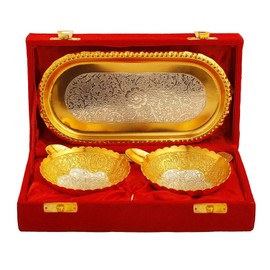 NOBILITY Bowl Spoon Tray Set Gold & Silver Plated with Merry Christmas Printed Gift Box Dry Fruits Dessert Serving Decoration Sets Home Office Wedding Return Gift Items for Friends Relative