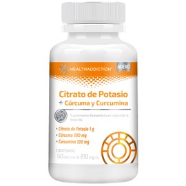 HEALTHADDICTION - Citrato de Potasio + Cúrcuma y Curcumina - Suplemento Alimenticio con 60 Cápsulas - 1g Potasio, 300mg Cúrcuma, 100mg Curcumina - Apoyo Nutricional Diario - 810 mg c/u