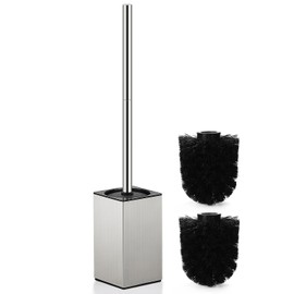 HOUHA Toilet Brush Stainless Steel with Toilet Brush Holder, 2 Brush Heads, Quick Drying Design, Silver