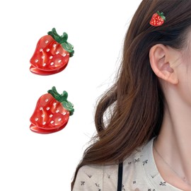 EZ PEACH Hair Clip, Small, Hair Clip, Mini, 2-Piece Set, Food Sample Set, 3D, Interesting, Bangs, Hair Ornament, Cute, Adult, Moe Moe, Hair Clip, Women's, Cute, Hair Clip, Stylish (Strawberry)