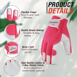 Tussan Sports Leather Gardening Gloves for Men and Women - Breathable Thorn Proof Gardening Gloves - Multipurpose Construction, Woodworking, Welding Gloves - Heavy Duty Work Gloves (Pink, XL)