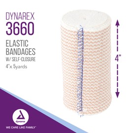Dynarex 3660 Elastic Bandage with Self-Closure, 4" x 5 yds, Provides Compression for Injuries, Cotton, and Spandex, Non-Sterile and Latex-Free