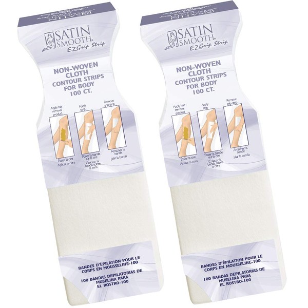 Satin Smooth EZ Grip Non-Woven Contour Body Waxing Strips, Premium Quality (100 ct x 2 packs)