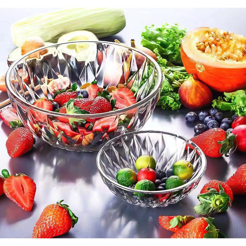 Le'raze Glass Diamond Design Bowl - Decorative Centerpiece for Kitchen