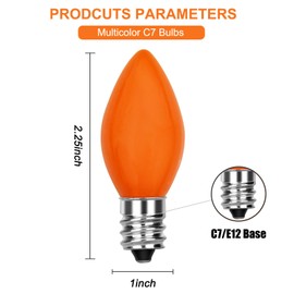 25 Pack C7 Christmas Replacement Bulbs, Multicolor Christmas Bulbs Vintage Ceramic Lights for Indoor Outdoor Patio Christmas Party String Lights, 5W Incandescent Night Lights, C7/E12 Candelabra Base