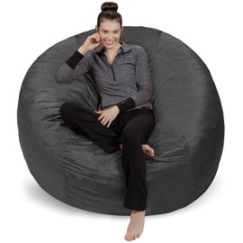 Sofa Sack - Plush Ultra Soft Bean Bags Chairs for Kids, Teens, Adults - Memory Foam Beanless Bag Chair with Microsuede Cover - Foam Filled Furniture for Dorm Room - Charcoal 6'