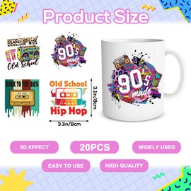 Shejdgart UV DTF Cup Wraps - 20 Sheets Back to The 80s 90s UV DTF Cup Wraps for 16 OZ Glass Mugs, Retro Colorful Radio UVDTF Stickers, Vintage Rub on Transfer Decals for Water Bottles Tumblers