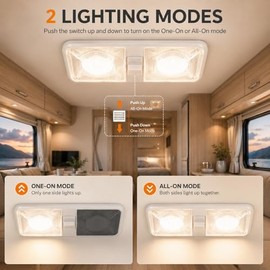 RV LED Interior Lights DC 12V, 1000LM 8W Double Dome Ceiling Light with ON/Off Switch, Camper Light Fixture, 4000-4500K Natural White for RV, Trailer,