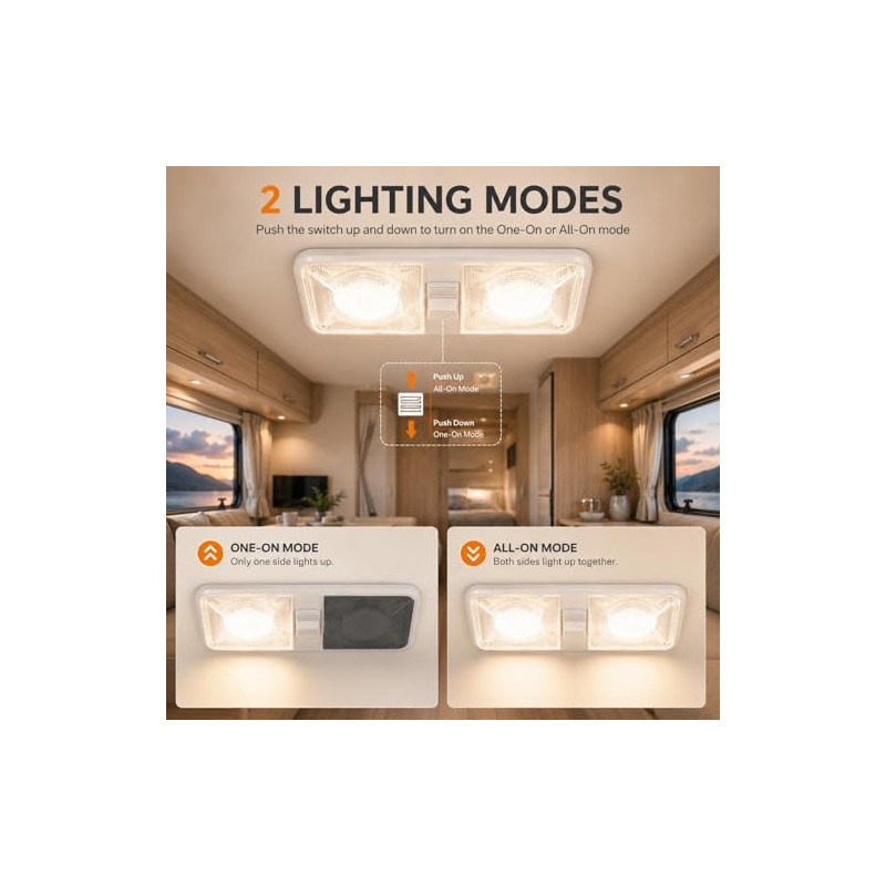 RV LED Interior Lights DC 12V, 1000LM 8W Double Dome