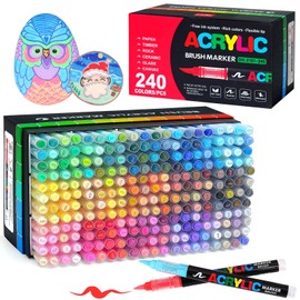 Astriscribe 240 Acrylic Paint Markers, Soft Brush Tip Acrylic Markers for Rock Painting, Wood, Stone, Glass, Canvas, Fabric, Ceramic - Brush Tip Water Based Acrylic Markers Pens