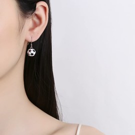 Minimalist Football Dangle Drop Earrings for Women Girls Football Lovers S925 Sterling Silver Elegant Hook Dangling Hypoallergenic Fashion Simple Sport Jewelry For Birthday Bff Daughter (Black)