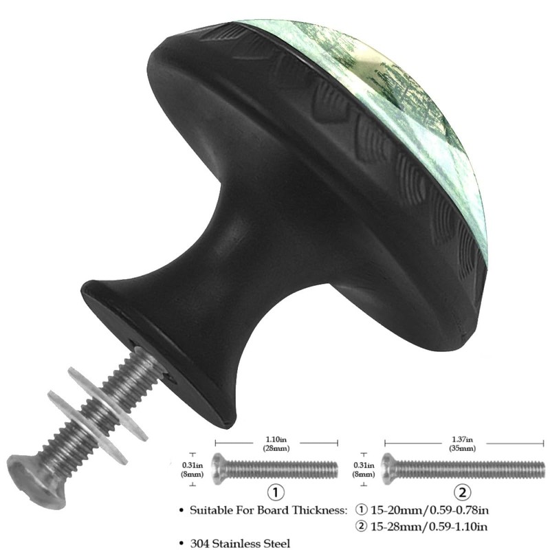 Genhuyiz 4 Pcs Drawer Pulls Green Forest Cabinet Knobs Round