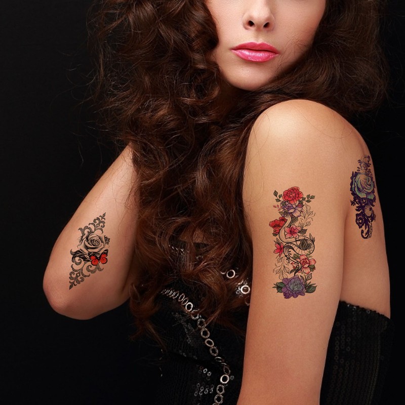 20pcs Temporary Tattoos Stickers Waterproof Long Lasting Flower Fake Tattoo