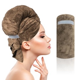 BreodyEco Extra Large Microfiber Hair Towel - 51"x 24" Lightweight & Durable Hair Plopping Towel Wraps for Women,Soft & Absorbent Quick Dry Hair Turban with Elastic Strap, Hair Types