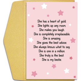 Qiliji Cute Bestie Birthday Card, Poem Birthday Card for Bestie, Best Friend Birthdays Cards for Women Lady Girl, Friendship Cards for Best Friend BFF Soulmate