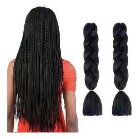 2 Pzs Extensiones De Trenzas Africanas Kanekalon Color 1#-Negro