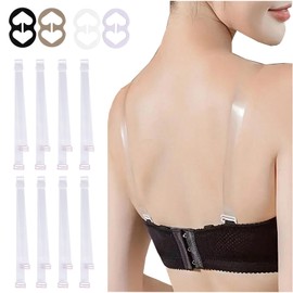 FIVEGOGO Clear Bra Straps, 4 Pairs Invisible Bra Straps + 4 Pcs Bra Strap Clips, Non-Slip Adjustable Transparent Bra Straps, Clear Straps For Bra, Bra Clips to Make Racerback