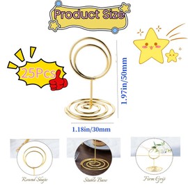 Table Number Holders, 25Pcs Place Card Holder for Tables, Menu & Photo Holder, Table Cards Holders, Mini Table Number Stands Short Place Card Holder for Wedding, Party, Office Desk Menu Clips(Gold)