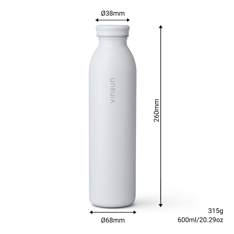 Vinsun Stainless Steel Drinking Bottle, 600 ml, White, Leak-Proof, Suitable