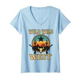 Womens Wild Wild West Design Sonoran Desert Cowboy Saguaro Cactus V-Neck T-Shirt