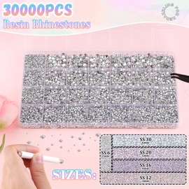 30000Pcs Resin Rhinestones for Bedazzling with 3Pcs B7000 Jewelry Glue, Clear Flatback Gems Rhinestones for Crafting, Clothing Tumblers Mugs Shoes Fabric Decor Nail Art